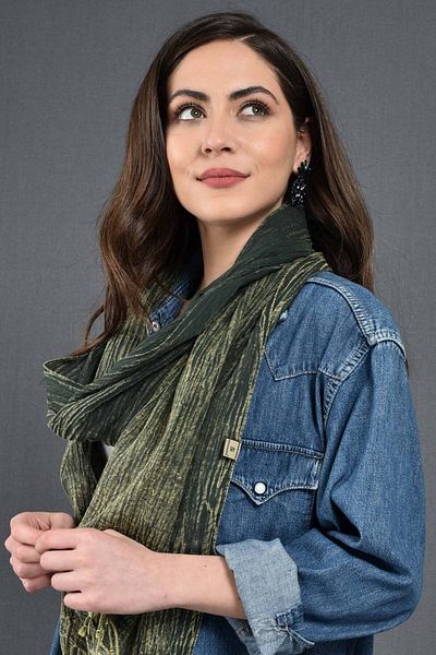 Dosimira Nefti Green Denim Grinding Cotton Large Shawl 40x185 Cm