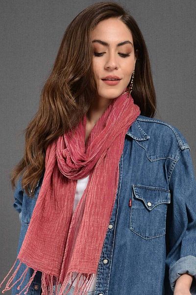 Dosimira Fuchsia Denim Grinding Cotton Large Shawl 40x185 Cm