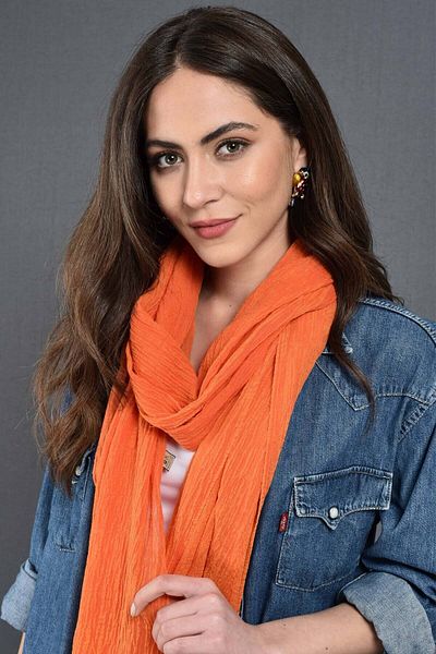 Dosimira Orange Denim Grinding Cotton Shawl 40x185 Cm