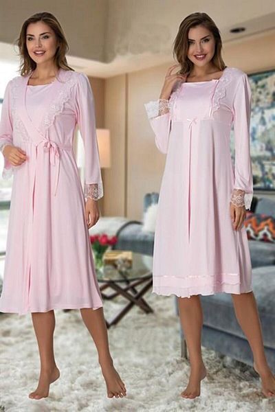 Effort Pijama Freya Effort Pink Midi Lace Maternity Maternity Nightdress Dressing Set