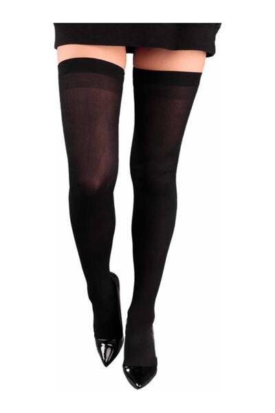 Öğretmen Средно дебели черни чорапи над коляното, 2 броя