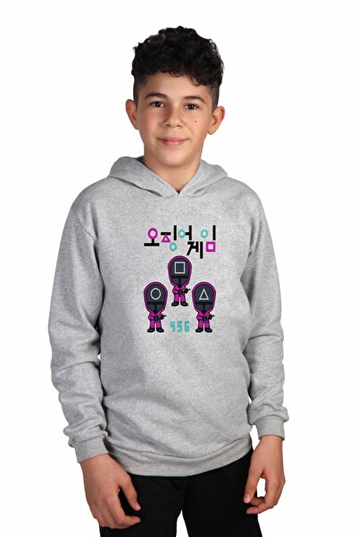 Raf Coll Dječja siva melange majica sa kapuljačom Squid Game Digitalna štampa...