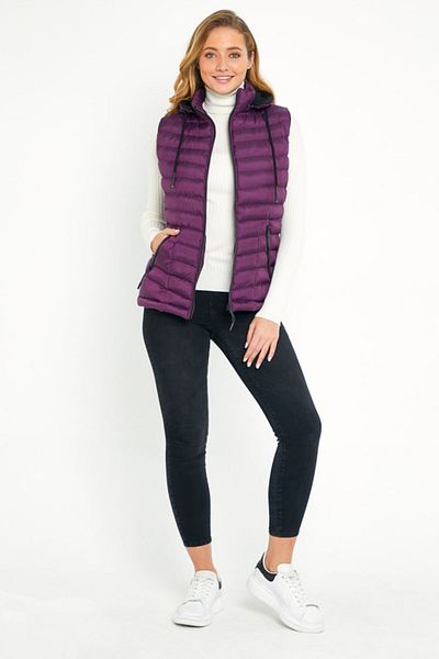 DYNAMO Women's Purple Puffer Vest with Fleece Inside Hood