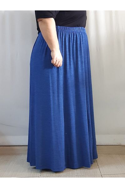 Mertcan Butik Six Piece Blue Combed Cotton Viscose Skirt with Elastic Waist