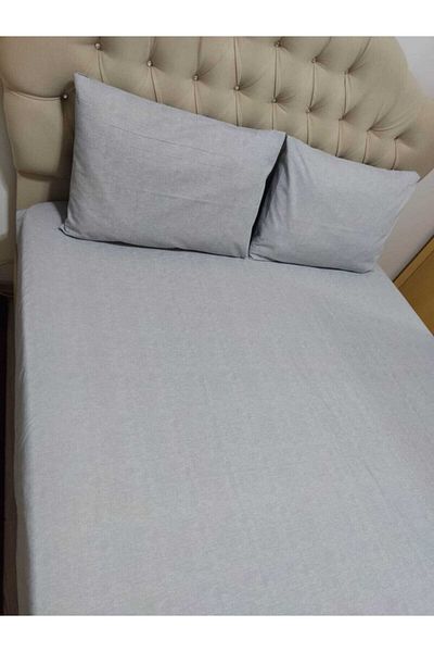 Mert King Size Ranforce Silver Gray Elastic Sheet + 2 Pillow Cases