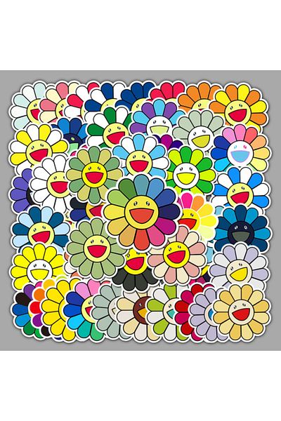 CajuArt 50 Pieces Non-Repeated Colorful Flowers Quality PVC Sticker 02