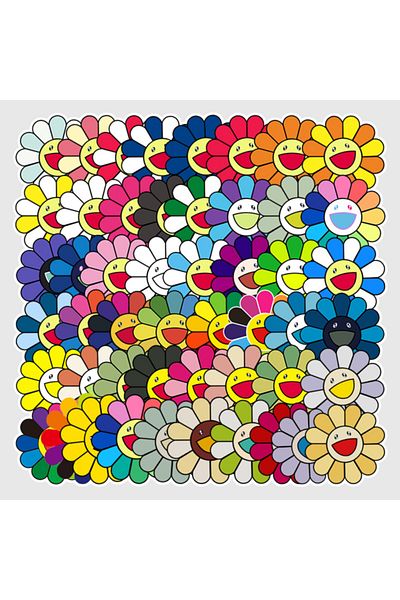 CajuArt 50 Pieces Non-Repeated Colorful Flowers Quality PVC Sticker 02