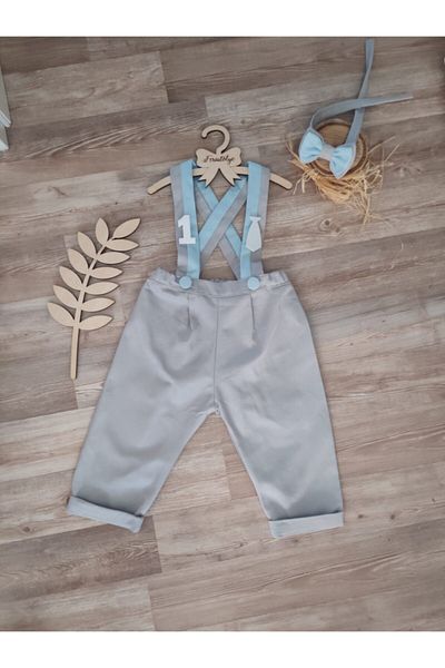 Feriatolye Gray Blue Salopette Boss Baby Birthday Outfit
