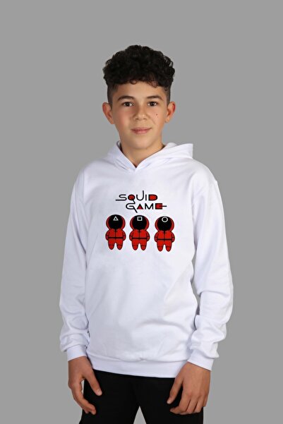 Raf Coll سويت شيرت أبيض بقلنسوة للأطفال لعبة الحبار مطبوع رقميًا خيطين مع شري...