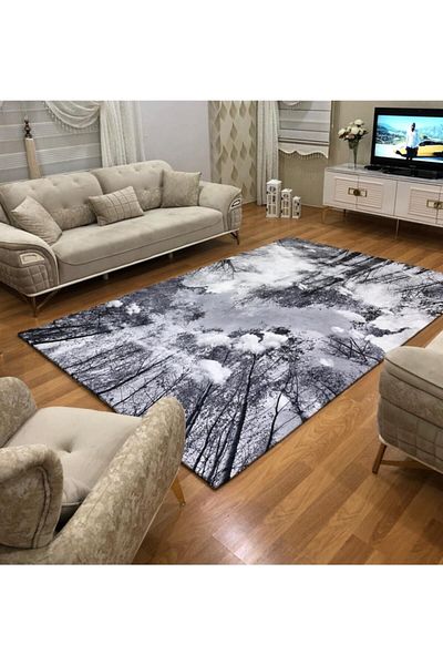 ALLGELSİN All-round Elastic Carpet Cover with Tree Detail Decorative Carpet Cover