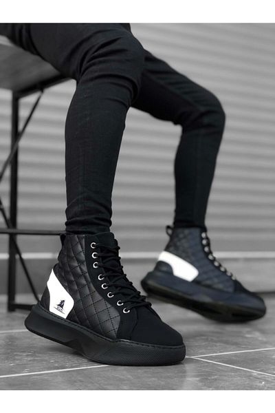 Black Bull Ba0159 Cizme sport pentru bărbați cu șireturi, cu talpă înaltă, alb-negru