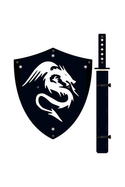 Ahtek Samurai-Ninja Japanese Cut Wood Shield and Katana - Black