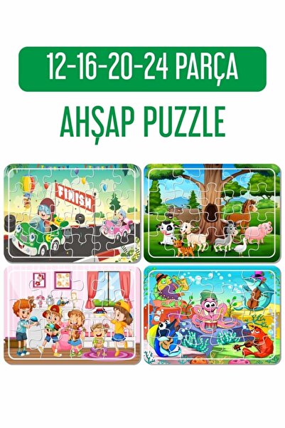 LİPYOS Araba Yarışı, Sevimli Hayvanlar, Deniz Canlıları, Evde Oyun Ahşap 4'lü Puzzle Seti