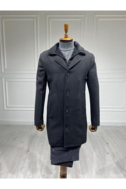 Frappoli Крувазе плюшевий комір чоловічий чорний кашеміровий пальто