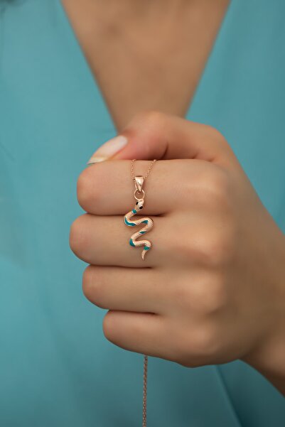 Nereze 925 Ayar Gümüş Turkuaz Mineli Yılan Kolye