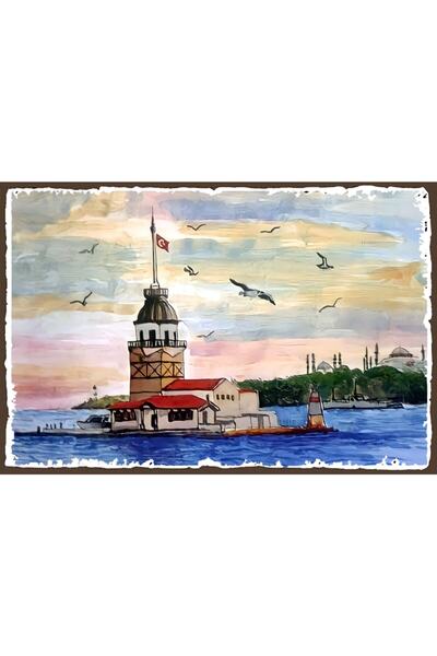 hediyeniburadabul Πύργος των Κοριτσιών Ρετρό Ξύλινη Αφίσα Ειδική Συλλογή Κωνσ...