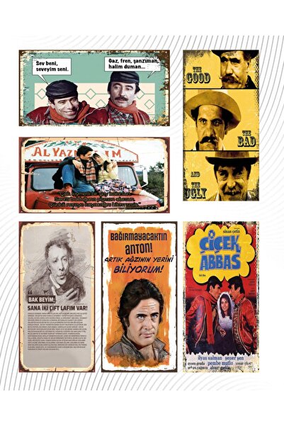 hediyeniburadabul Σετ Πράσινο Πεύκο 6 τεμαχίων - Ρετρό Ξύλινη Αφίσα - Ειδική ...