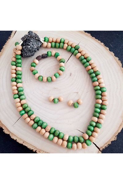 canan dizayn Bohemian Authentic Wooden Bead Necklace Set