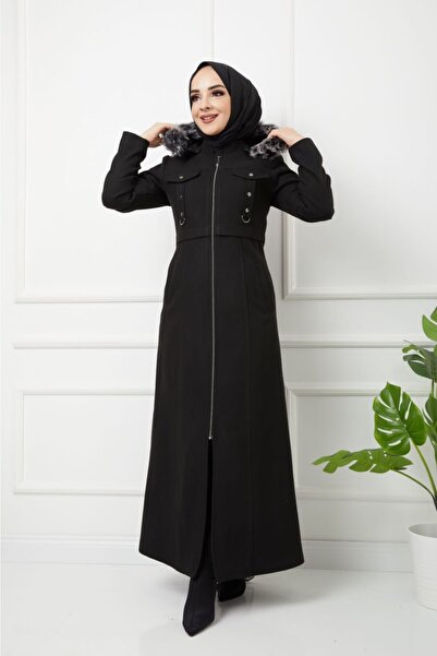 KMKkombin Γυναικείο παλτό χειμωνιάτικο μακρύ παλτό με κουκούλα με κουκούλα με γούνα