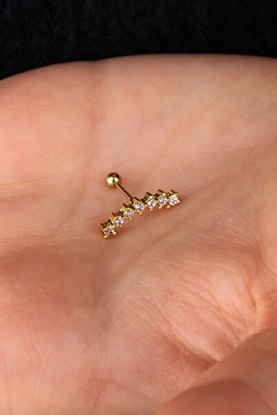 Vilma Aksesuar Cerrahi Çelik Helix Kıkırdak Piercing Gold Renk (8mm)