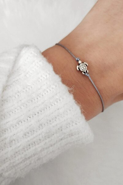 alberaccessories Gümüş Kaplama Gri Örgü Ip Tasarım Caretta Caretta Şans Bilek...