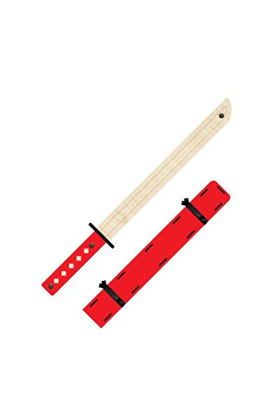 Ahtek Wooden Japanese Samurai-Ninja Shield And Catana Sword, Red