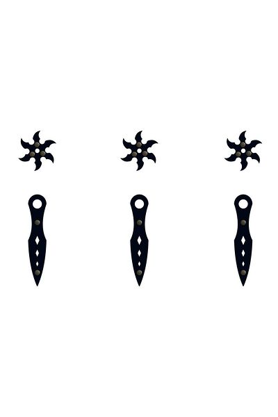 Ahtek Wooden Samurai Set 3 Pieces, Catana Sword +3 PiecesNinja Star Kohga +3 PcsThrowing Knife Kunai Black