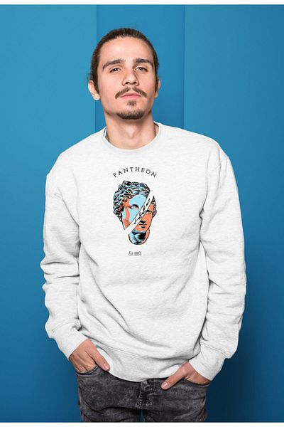 Raf Coll Λευκό φούτερ Unisex με ψηφιακή στάμπα με λαιμόκοψη