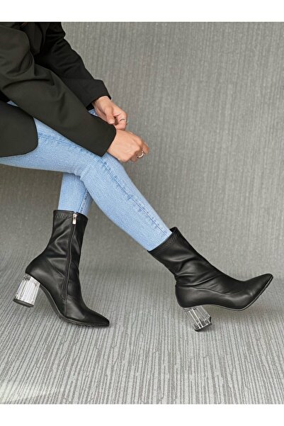 Ömer Ediz Shoes Cizme elastice negre cu toc transparent