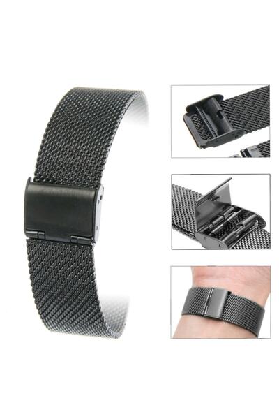 Ezgi Elektronik 22mm Saat Kordonu Siyah Çelik Hasır Kolçak 1.kalite Örgü Kordon
