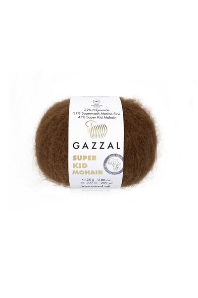 Gazzal Super Kid Mohair 25 Gram Tiftik Yün El Örgü Ipliği 64400/kahverengi
