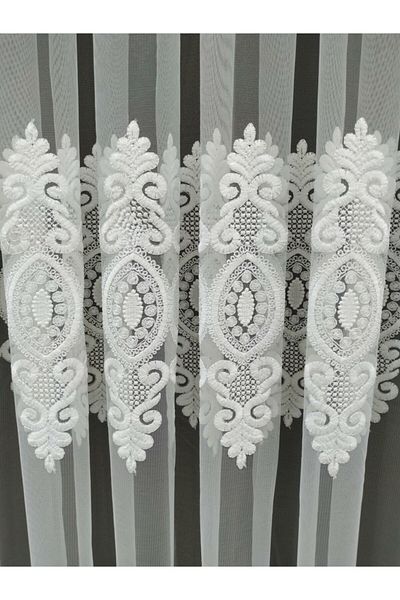 evihtiyaclarim by IOC New Season Damask Pattern Non-Iron Tulle Curtain 1 X 2.5 Medium Pleated