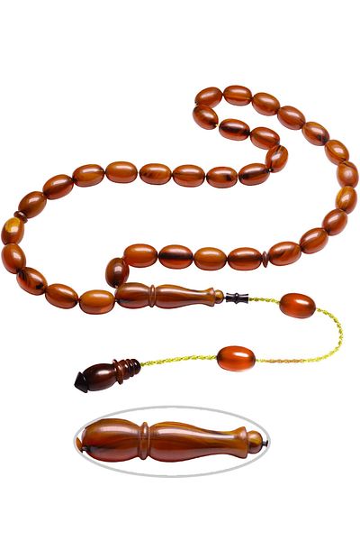 Tesbih Atölyesi Ottoman Moire Certified Rod Similarity - Squeezed Amber Prayer Beads