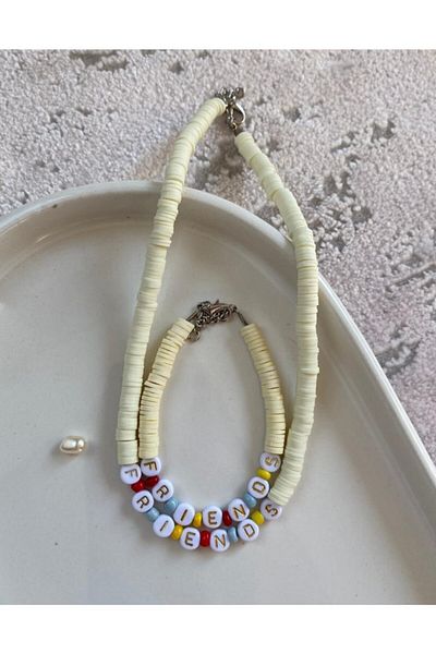 Paytak Moda White Friends Fimo Necklace Bracelet Colorful Women's Necklace Pytkfmklyblk25