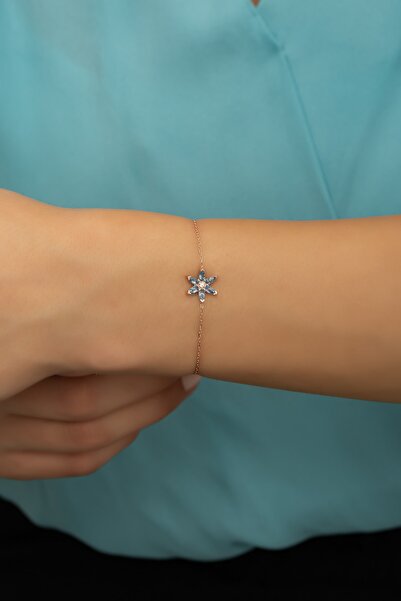 Nereze 925 Ayar Gümüş Aquamarin Taşlı Lotus Çiçeği Bileklik