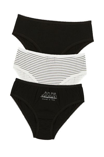 Penti Chiloți Slip 3 Piese Black White Girl's Line