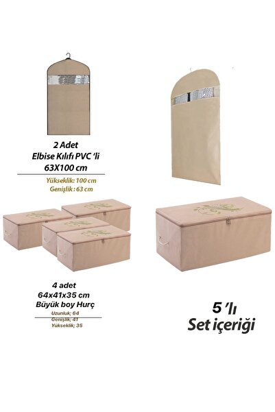 umbellatum Hurç Organizer Saklama Çantası 4 Adet 64x41x35 Cm Ve 1 Elbise Kılıfı 5'li Set