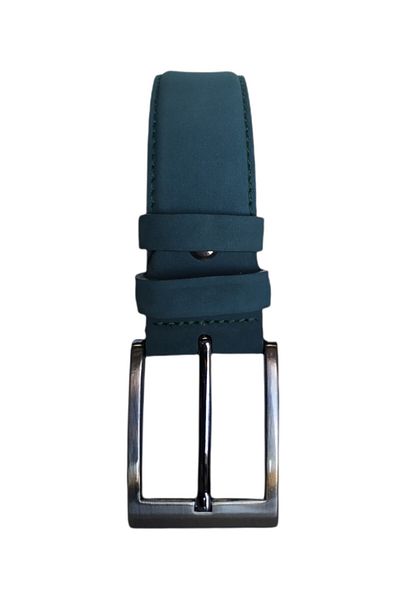 Kar-Pa 100% Genuine Leather Turquoise Stitched Nubuck Canvas And Fabric Trouser Belt 3.8cm