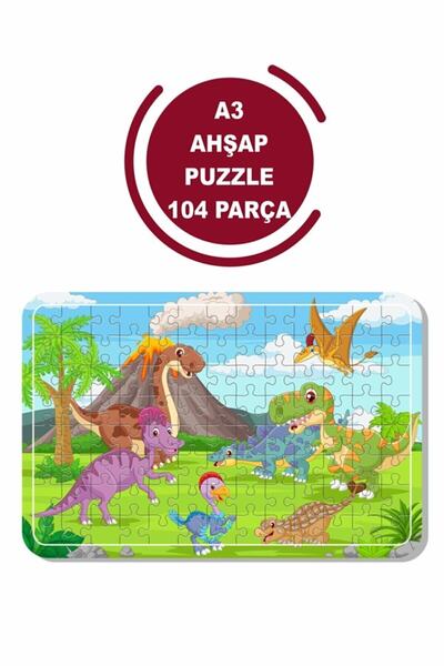 LİPYOS Sevimli Hayvanlar Dinazorlar A3 104 Parça Puzzle, Oyuncak, Yapboz