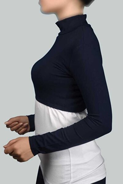 Altobeh Long Sleeve Turtleneck High Neck Lycra Combed Cotton Women's Half Body - Navy Blue