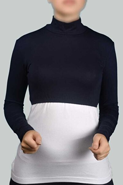 Altobeh Long Sleeve Turtleneck High Neck Lycra Combed Cotton Women's Half Body - Navy Blue