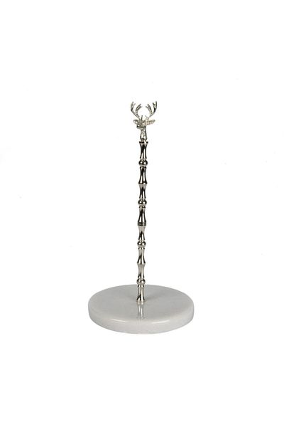 mar&more White Marble Bird Figured Towel Holder Silver Color