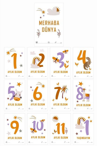 By Nur Erten 13 Pieces Yellow Newborn Baby Memory Card Monthly Photo Shoot Card
