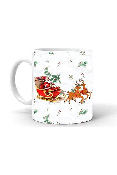 Kumbara Hediyelik New Year Christmas Themed Printed Ceramic White Mug