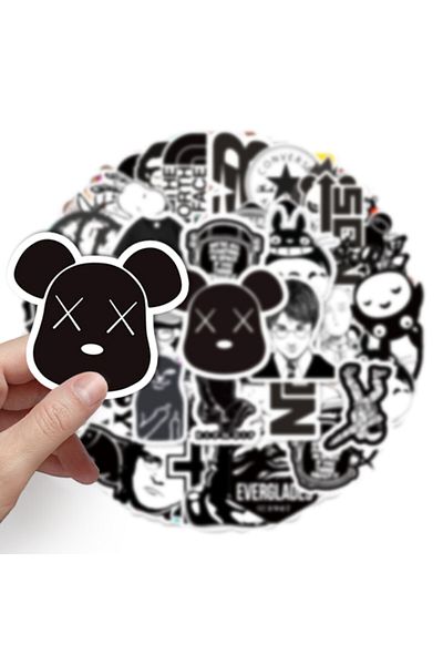 CajuArt 50 Pieces Non-Repeated Black and White Style Mixed PVC Sticker 013