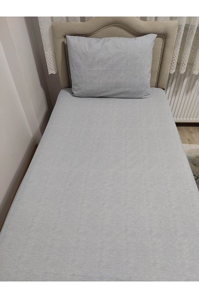 Mert Collection Çarşı Single Ranforce Silver Gray Elastic Sheet + 1 Pillow Case