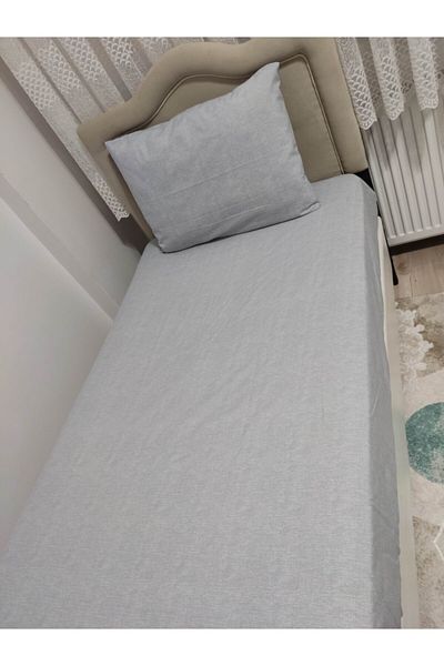 Mert Collection Çarşı Single Ranforce Silver Gray Elastic Sheet + 1 Pillow Case