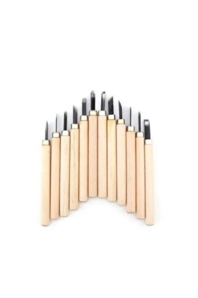 Kaya Ahşap Saplı Hobi Oyma Seti Oyma Bıçak Seti 12 Parça Takım