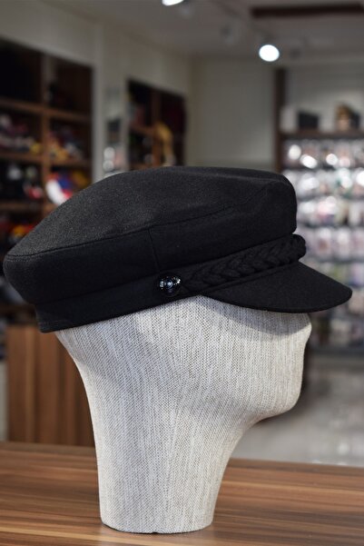 Göksu Şapka Siyah Kaşe Kaptan Kasket Şapka Yünlü Kışlık Kasket