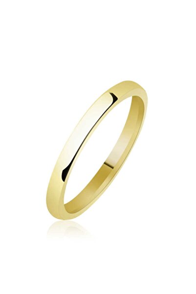 Gumush Gms 2 Mm Düz Bombeli Gold Gümüş Alyans